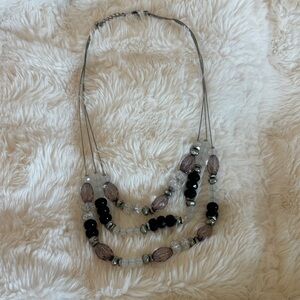 Women’s Black Silver Beaded Multi-Strand Necklace NEW